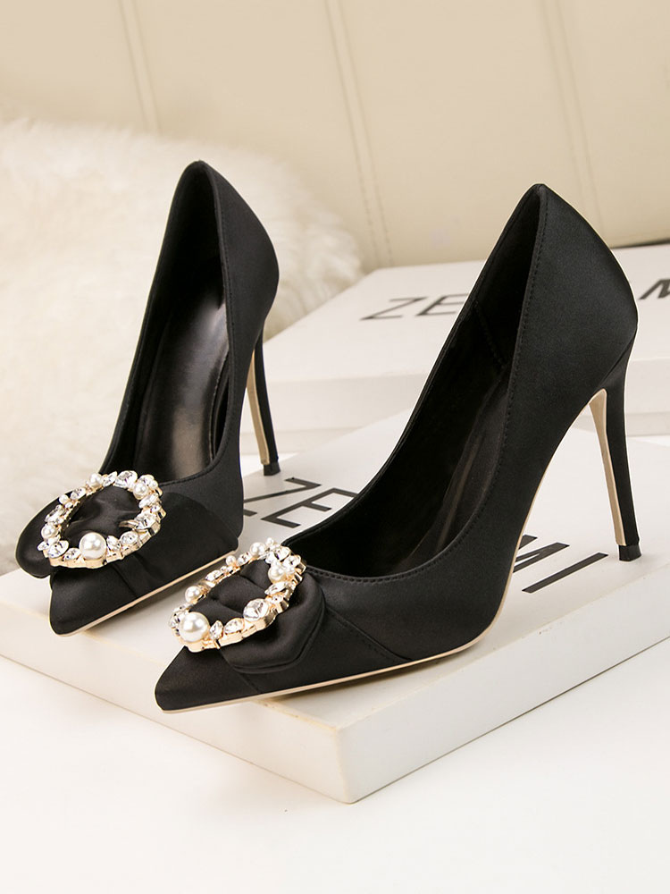 Shoes Occasion Shoes | Women High Heel Party Shoes Burgundy Pointed Toe Stiletto Heel Rhinestones Evening Shoes - JP92832