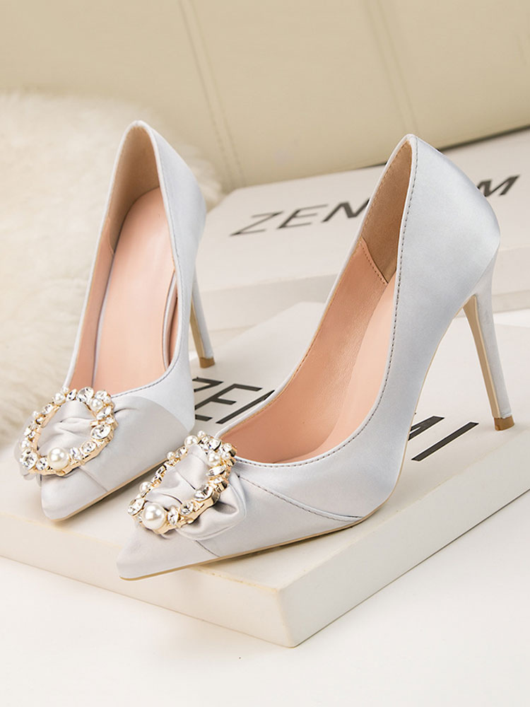 Shoes Occasion Shoes | Women High Heel Party Shoes Burgundy Pointed Toe Stiletto Heel Rhinestones Evening Shoes - JP92832