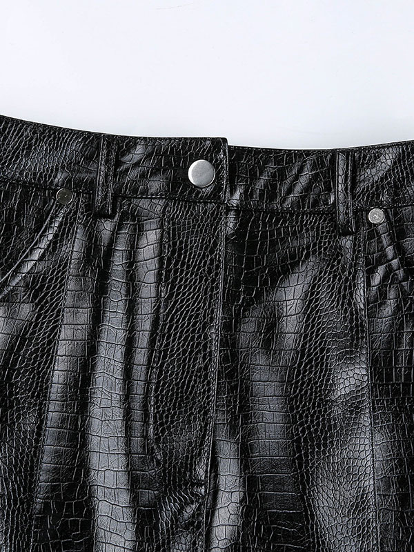 Mode Femme Bas Femmes | Jupe femme noire à glissière en cuir PU taille courte surélevée bas évasé extensible - GP54450