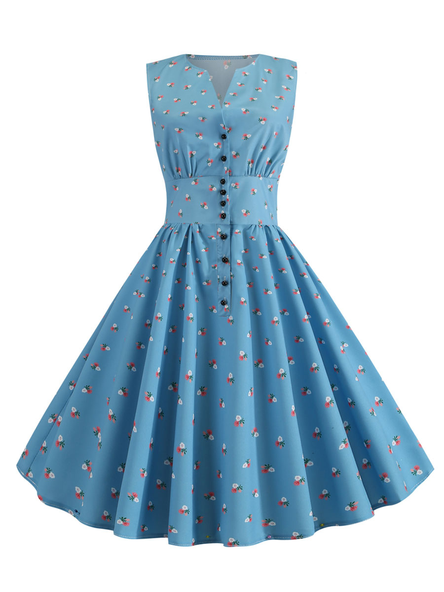 Robe de Vintage 1950s Femme Milongue Imprimé Pois à Col Rond avec