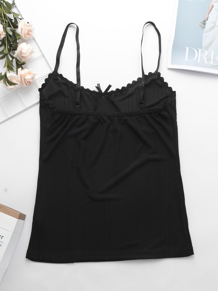 Women's Clothing Tops | Sexy Cami Top For Women Straps Neck Spaghetti Straps Sleeveless Bows Polyester Black Summer Tops - HG81621