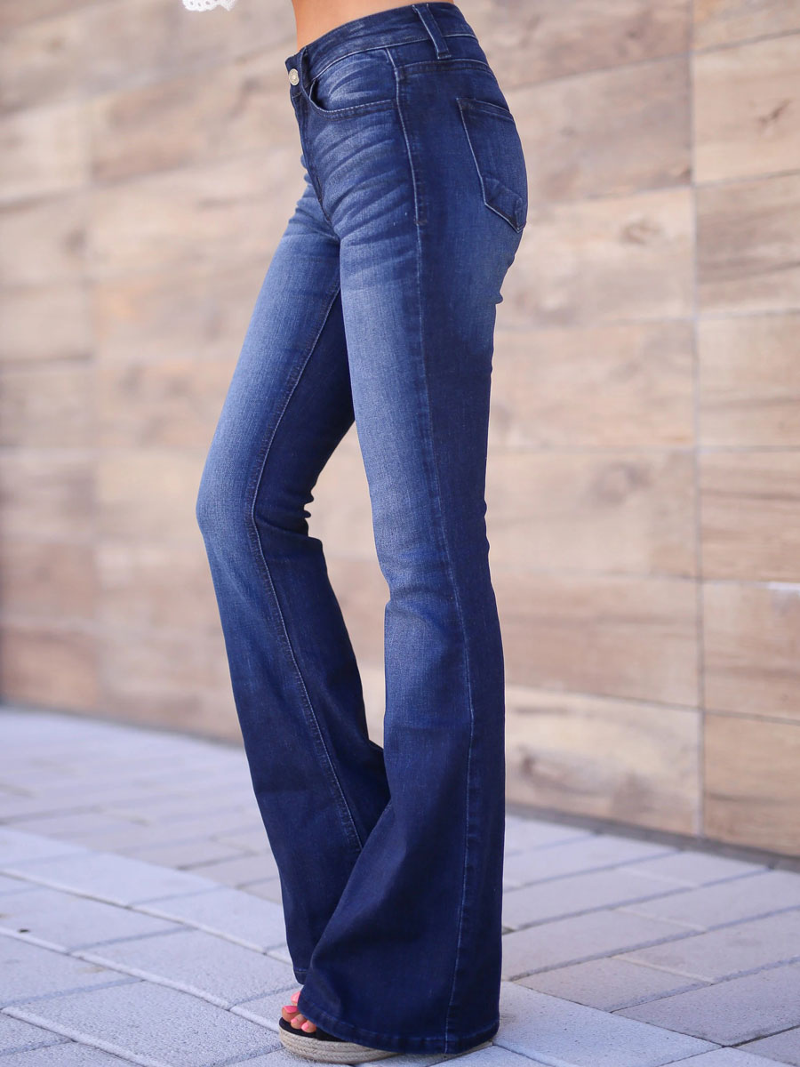 Women's Clothing Women's Bottoms | Women Jeans Blue Low Rise Waist Zipper Fly Flared Denim Trousers - TP05046