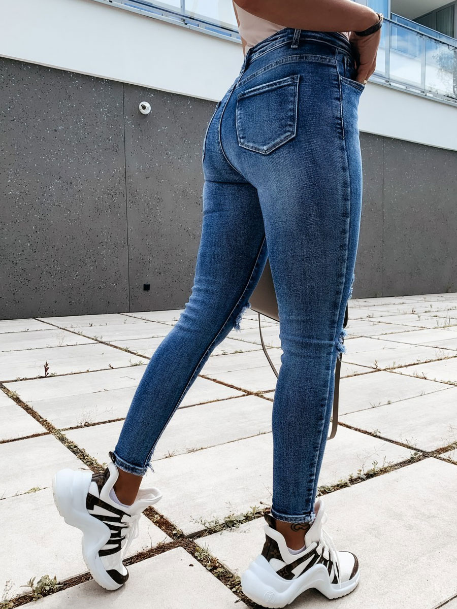 Women's Clothing Women's Bottoms | Jeans Blue Low Rise Waist Zipper Fly Tapered Fit Denim Trousers - DK59106