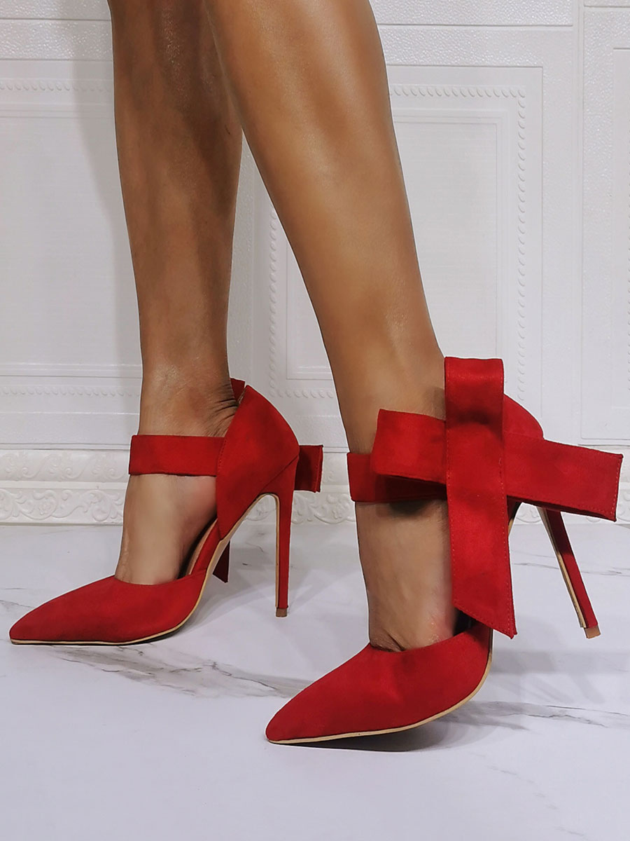 de tacón alto Zapatos de noche con lazo en punta rojos Tacones de aguja - Milanoo.com