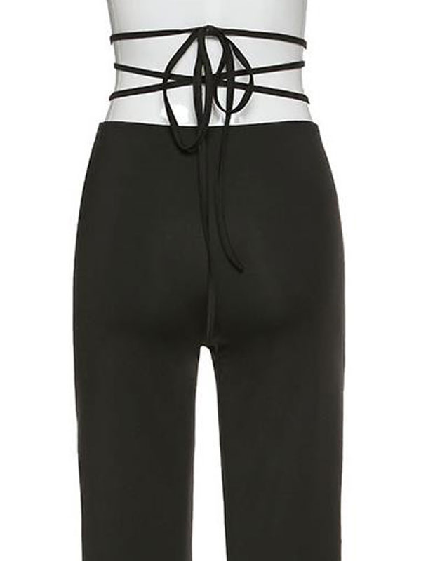 Women's Clothing Women's Bottoms | Women Pants Black Lycra Spandex Raised Waist Tie Dye Trousers - BY08405