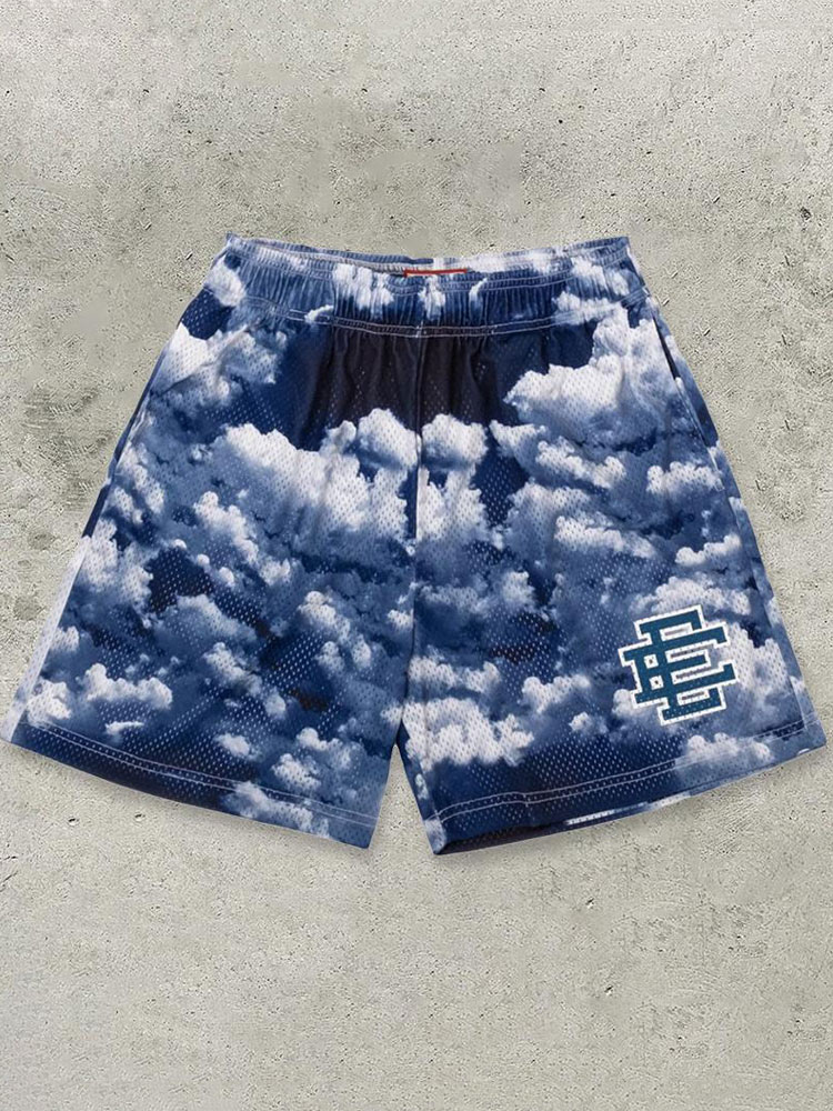 Men's Shorts Printed Elastic Waist Summer Street Wear Light Sky Blue