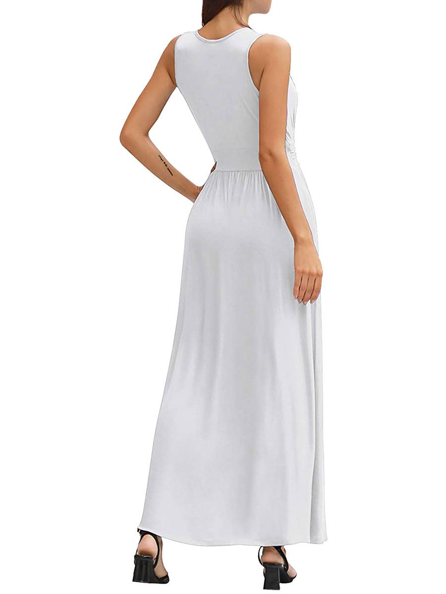 Women's Clothing Dresses | Maxi Dresses Sleeveless White Casual Chiffon Floor Length Dress - XM41271