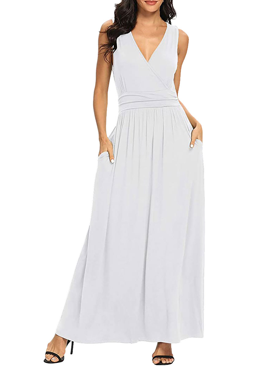 Women's Clothing Dresses | Maxi Dresses Sleeveless White Casual Chiffon Floor Length Dress - AY71071