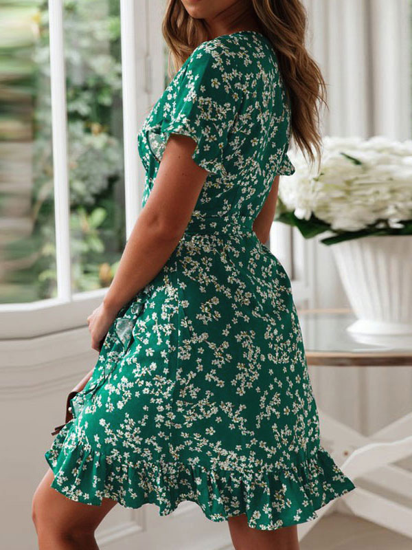 Summer Dress VNeck Floral Print Green beach dress