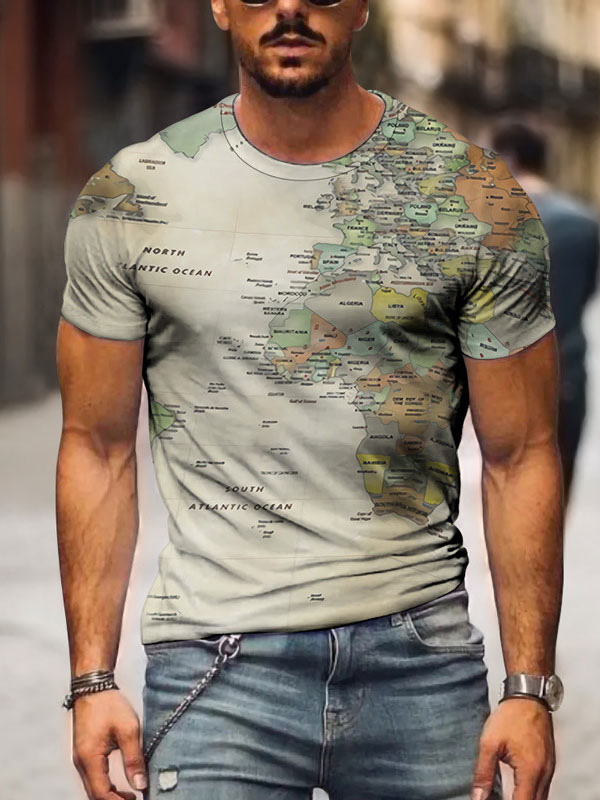 Men's Clothing T-Shirts & Tanks | T-shirts Chic Jewel Neck Printed Short Sleeves - QO18464