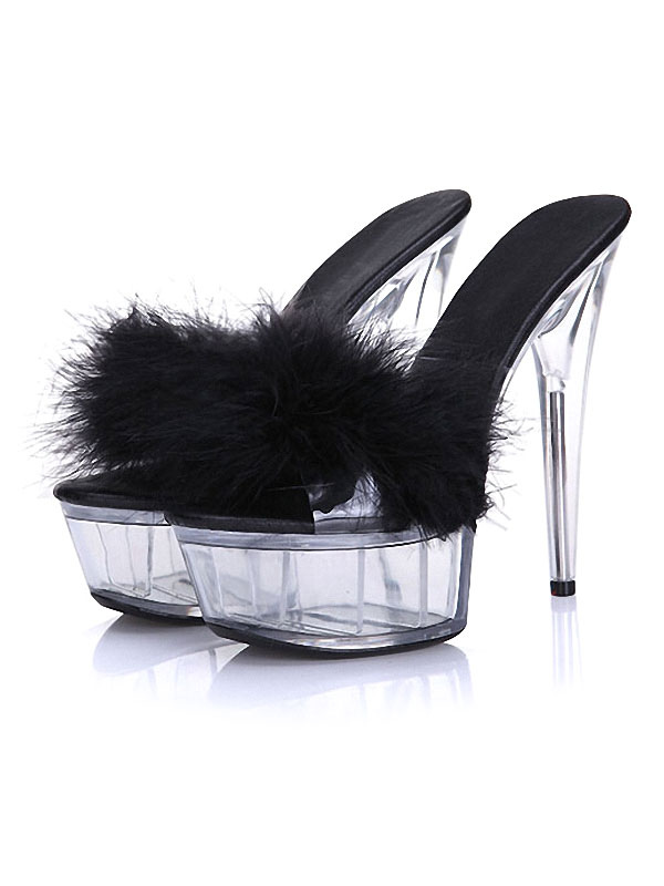 Zapatos de Fiesta | Sandalias sexis para mujer, negro, punta abierta, tacón de aguja, mulas Zapatos de baile de barra - NY75404