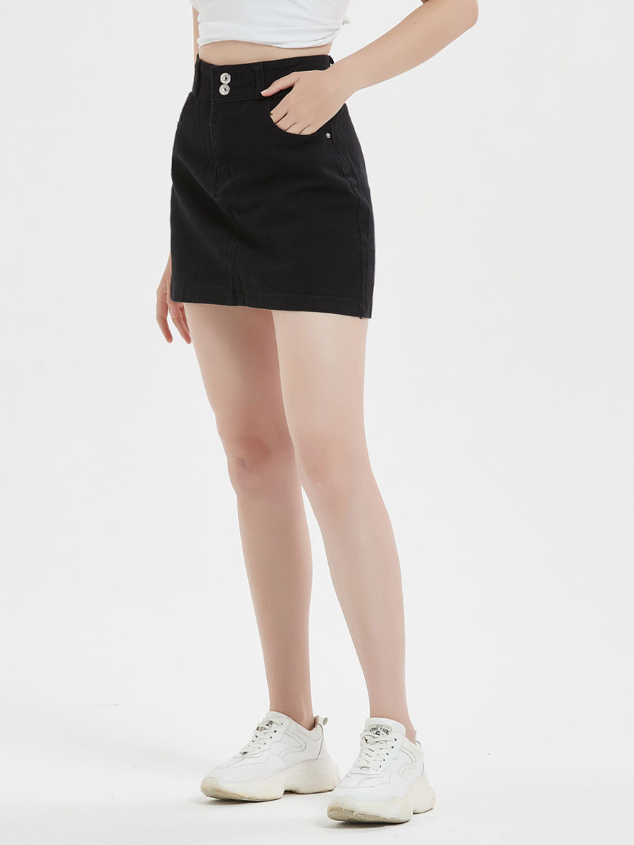Women's Clothing Women's Bottoms | Women Skirt Black Cut Out Short Raised Waist Stretch Short Denim Bottoms - WR75431