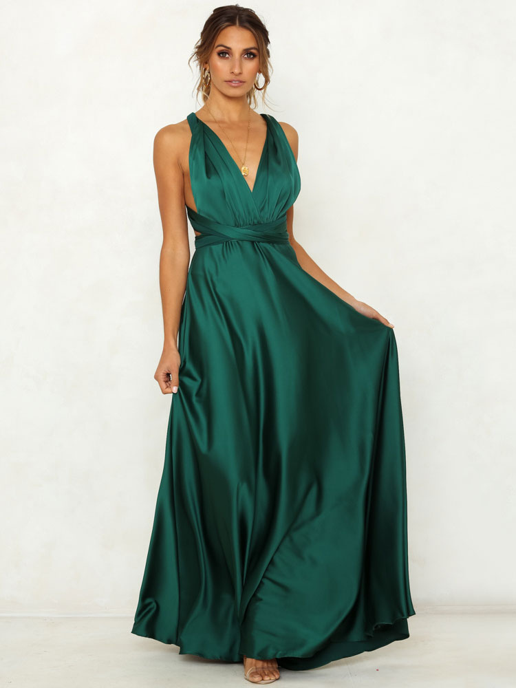 Women's Clothing Dresses | Party Dresses Green Sleeveless Lycra Spandex Long Summer Semi Formal Dress - SR33164