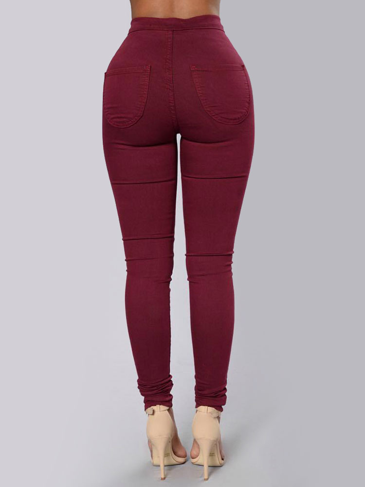 Women's Clothing Women's Bottoms | Women Jeans Blue Lycra Spandex High Rise Waist Button Fly Tapered Fit Trousers - XY48671