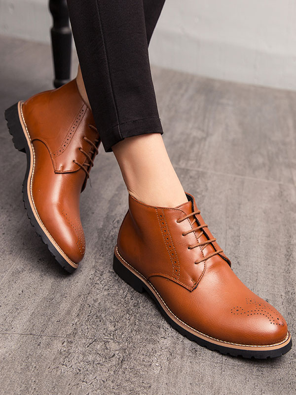 Shoes Men's Shoes | Man's Boots Fashion Round Toe PU Leather - WT51878