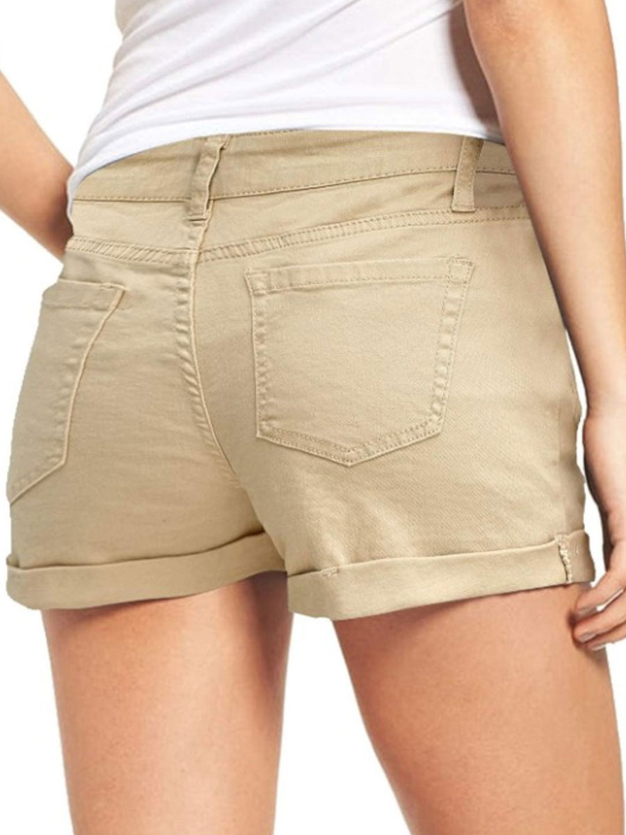 Women's Clothing Women's Bottoms | Women Denim Shorts High Rise Waist Cowboy Button Fly Zipper Fly Straight Shorts - QS48808
