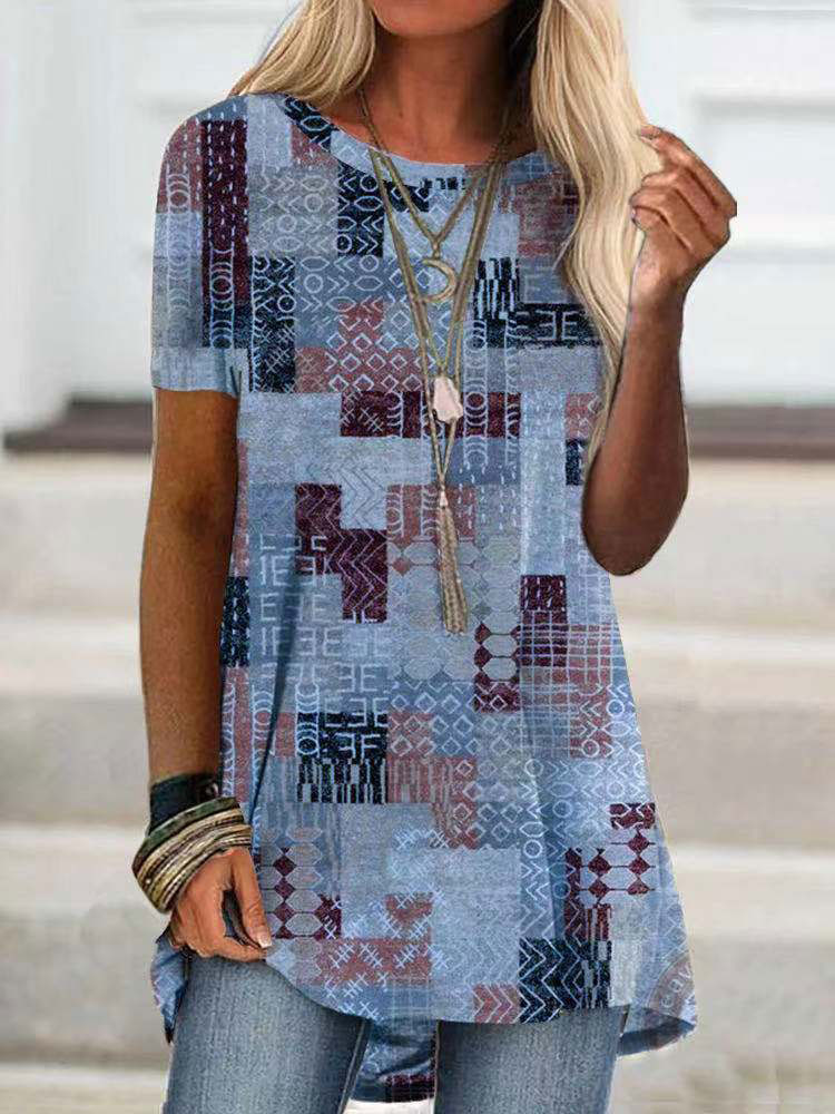 Mode Femme Tops | T-shirt Imprimé Décontracté à Col Rond avec Manches Courtes Multicolores Tee Shirt Eté - LJ34278