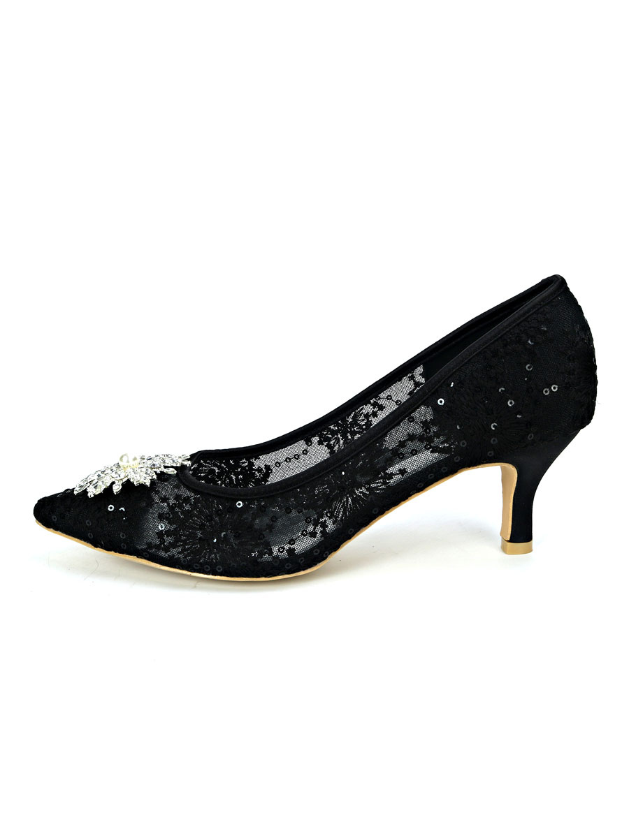 Women's Rhinestones Lace Kitten Heel Bridal Pumps - Milanoo.com