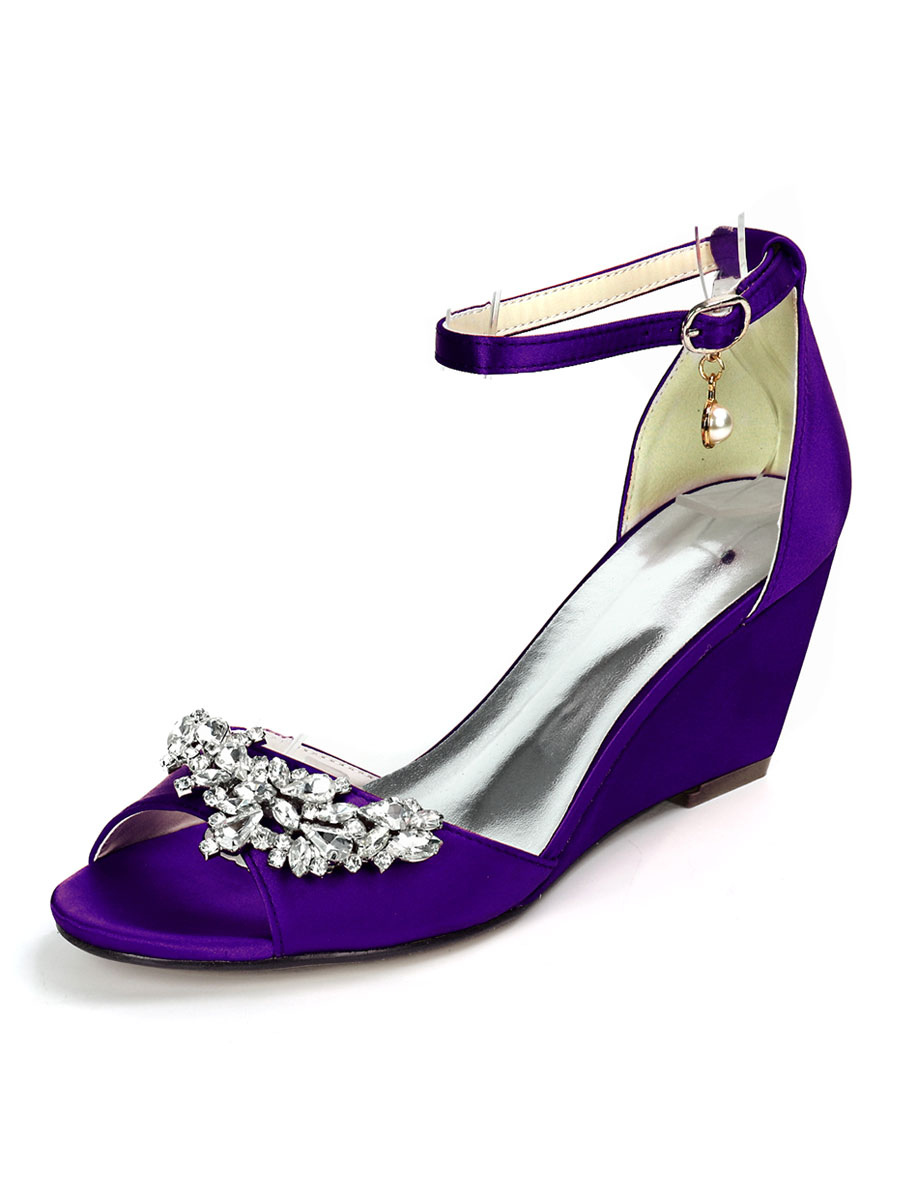 Shoes Occasion Shoes | Women's Bridal Shoes Rhinestones Ankle Strap Wedge Sandals - SV04502