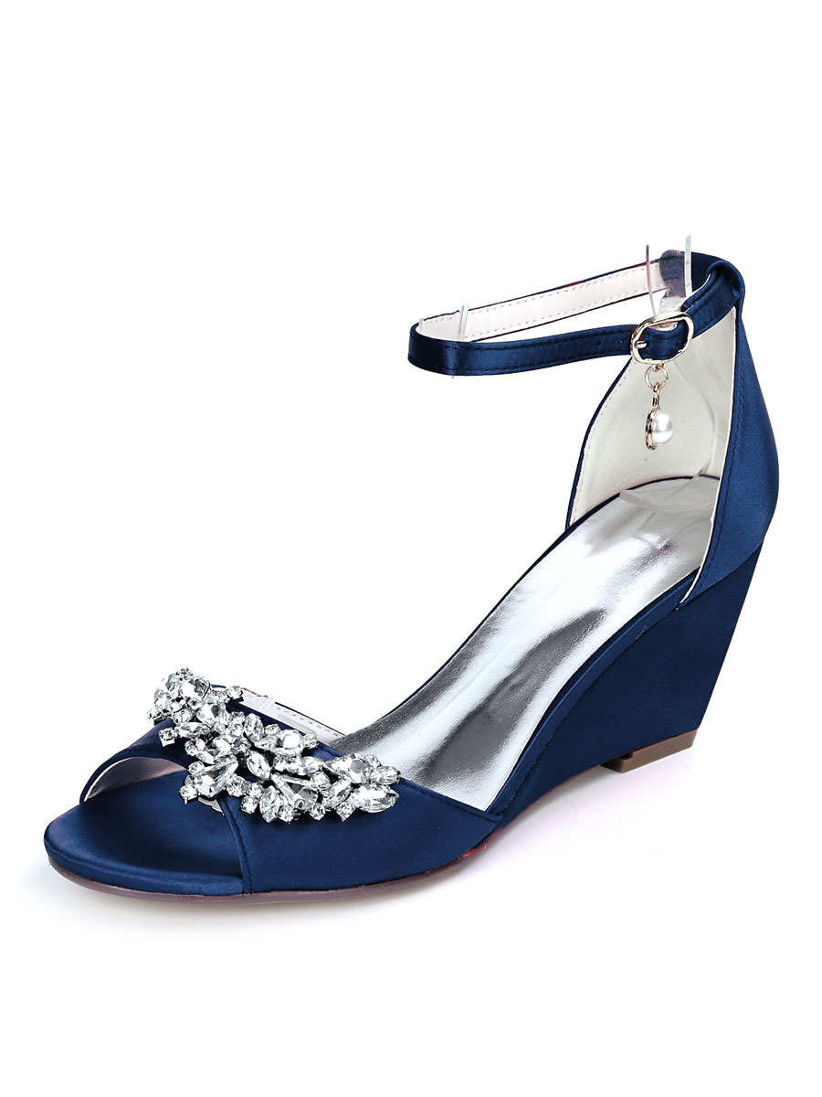 Shoes Occasion Shoes | Women's Bridal Shoes Rhinestones Ankle Strap Wedge Sandals - SV04502