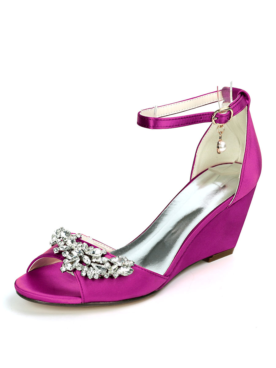 Shoes Occasion Shoes | Women's Bridal Shoes Rhinestones Ankle Strap Wedge Sandals - SV04502