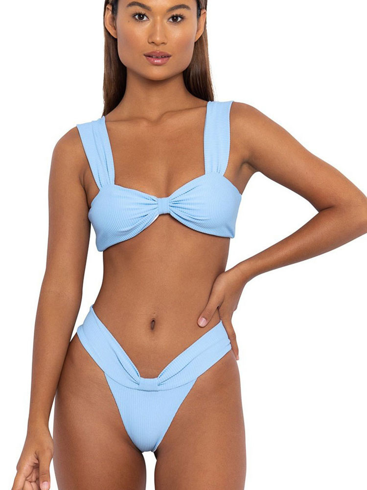 Women's Clothing Swimsuits & Cover-Ups | Light Sky Blue Strap Neck Backless Sexy Bikini Swimsuit - WI50123