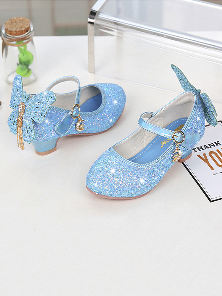 Shoes Occasion Shoes | Girls Butterfly Glitter Mary Jane Flat Flower Girl Shoes - DI14883