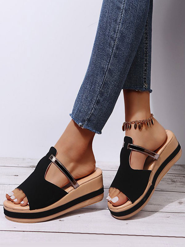 Zapatos de Mujer | Sandalias de cuña para mujer Increíble deslizamiento de punta abierta de cuero PU en sandalias de verano de cuero PU - UY67006