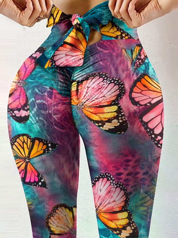 Women's Clothing Women's Bottoms | Women Yoga Pants Leopard Pattern Bows Polyester Skinny Trousers - LO59223