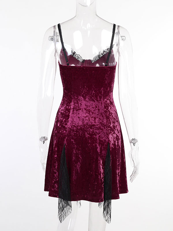 Costumes Costumes | Gothic Clothing Burgundy Lace Hip Hop Polyester Bodycon Midi Dress - MB13201