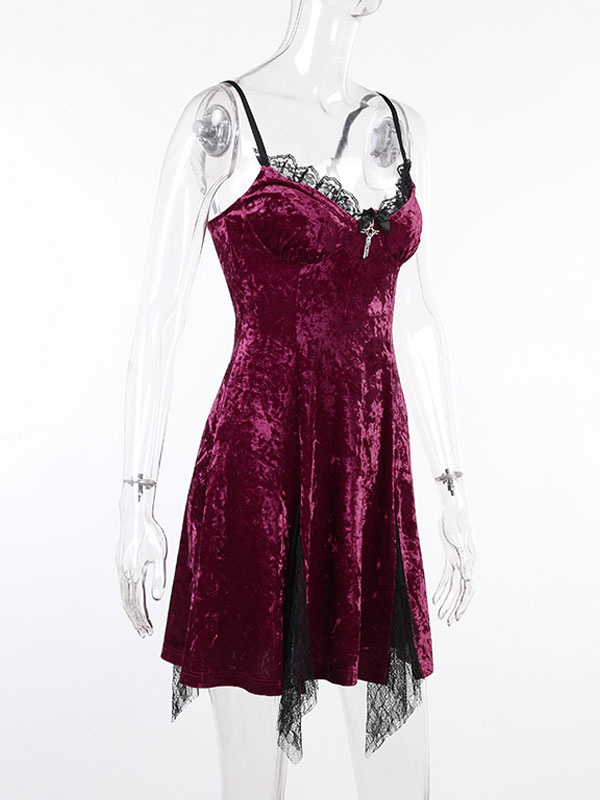 Costumes Costumes | Gothic Clothing Burgundy Lace Hip Hop Polyester Bodycon Midi Dress - MB13201