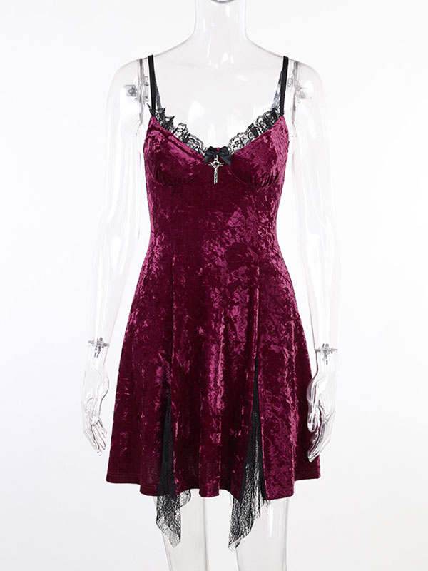 Costumes Costumes | Gothic Clothing Burgundy Lace Hip Hop Polyester Bodycon Midi Dress - MB13201