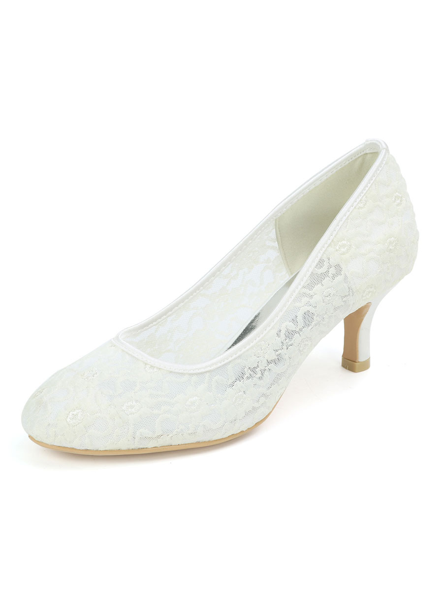 Shoes Occasion Shoes | Women's Lace Round Toe Kitten Heel Bridal Pumps - BT14853