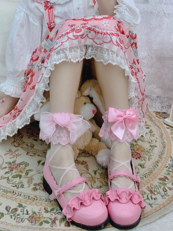 Costumes Lolita | Sweet Lolita Stocking Pink Bows Accessory Polyester Socks Bow Lolita Accessories - IL45740