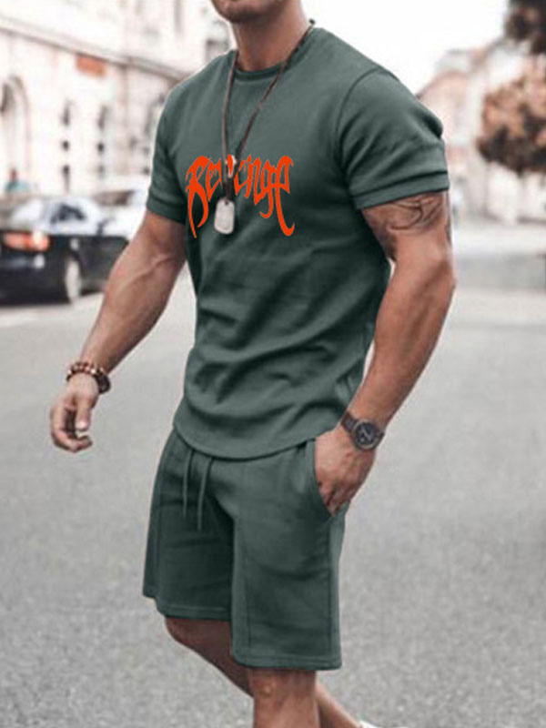 Men's Clothing Men's Activewear | Men's Activewear 2-Piece Printed Short Sleeves Jewel Neck Green - JA87385