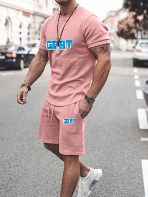 Men's Clothing Men's Activewear | Men's Activewear 2-Piece Printed Short Sleeves Jewel Neck Pink - CV59401