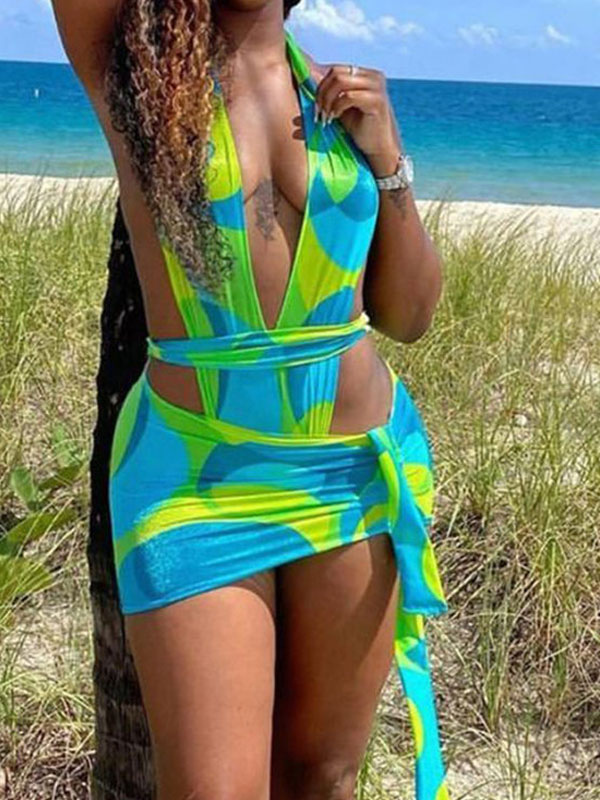 Women's Clothing Swimsuits & Cover-Ups | Monokini Swimsuits Aqua Strap Neck Summer Beach Bathing Suits For Women - XM55474