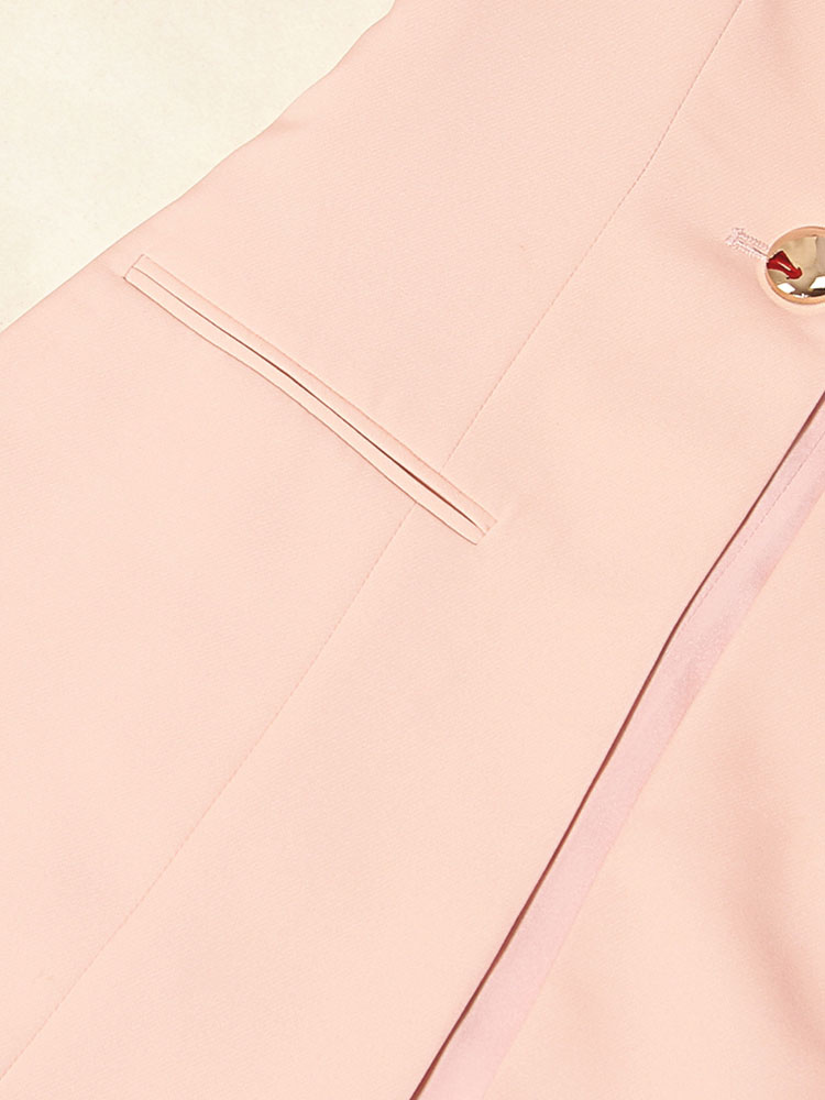 Women's Clothing Two Piece Sets | Women Two Piece Sets Pink Polyester Turndown Collar Long Sleeves Blazer Chains Casual Shorts Outfit - PK10543