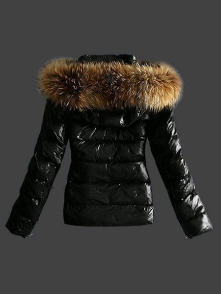 Women's Clothing Outerwear | Women Black Jacket Puffer Coat Faux Fur Hooded Long Sleeves Coat - HO27176