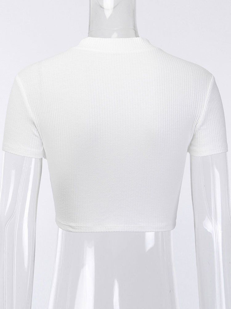 Women's Clothing Tops | Women Crop Top White Zipper Short Sleeves Sexy Tops - RD84446
