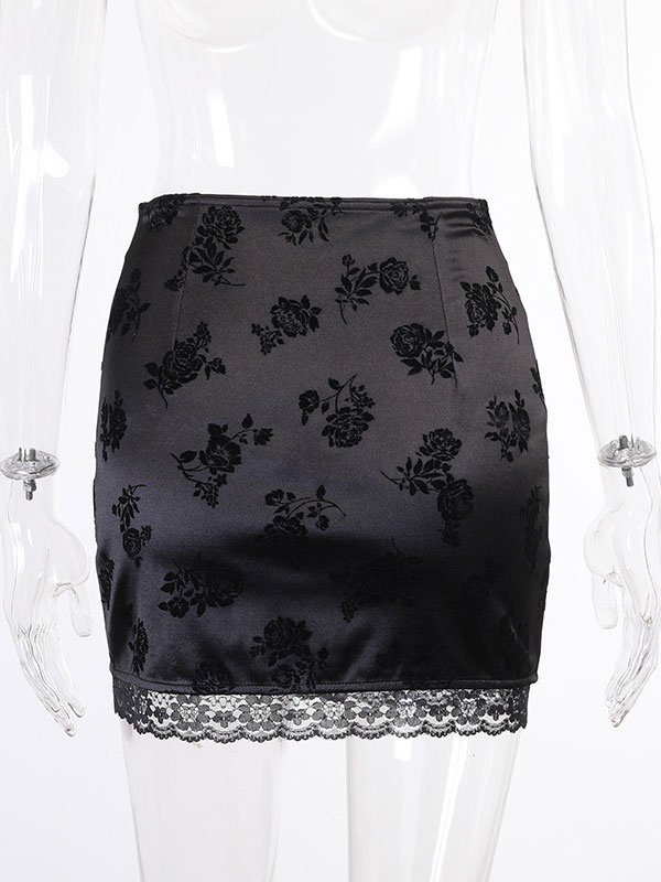Women's Clothing Women's Bottoms | Gothic Mini Skirt Black Lace Polyester Cool Split Skirt - NG93341