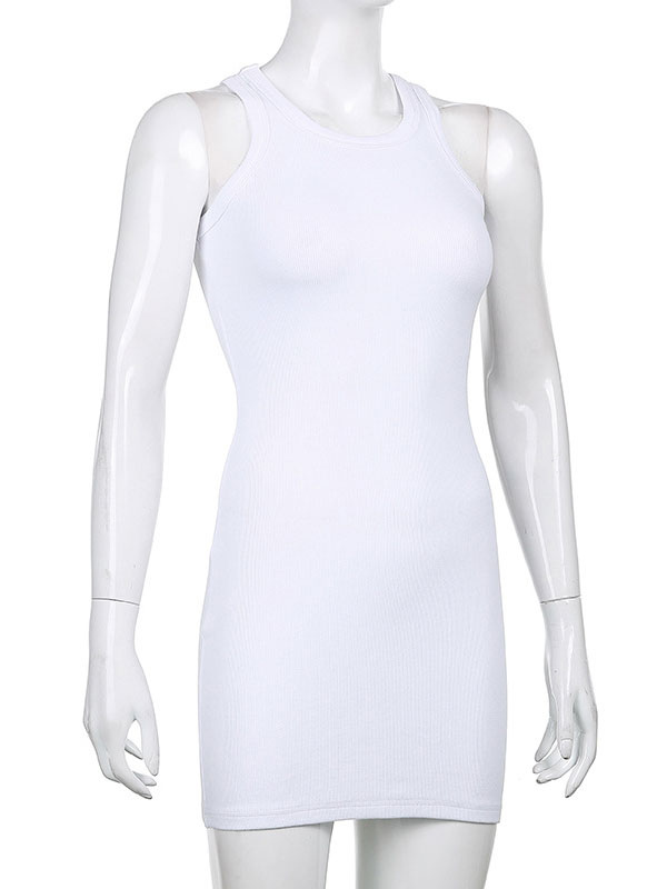 Women's Clothing Milanoo Chic | Bodycon Dresses White Sleeveless Piping Casual Jewel Neck Asymmetrical Midi Sheath Dress - ZD53402