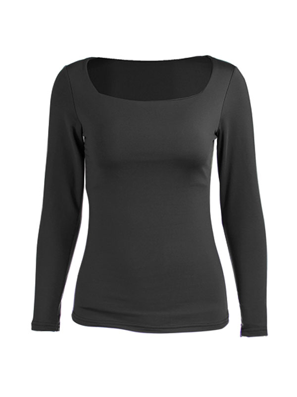 Mode Femme Tops | Tops T-shirts Femmes Taille Haute Moulants à Col Carré avec Manches Longues Unicolore Sexy - XY13246