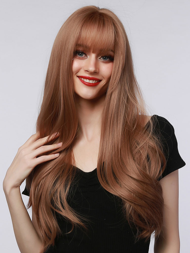 Women's Clothing Accessories | Long Wig For Woman Coffee Brown Heat-Resistant Fiber Highlighting Hair Long Synthetic Wigs - VR12