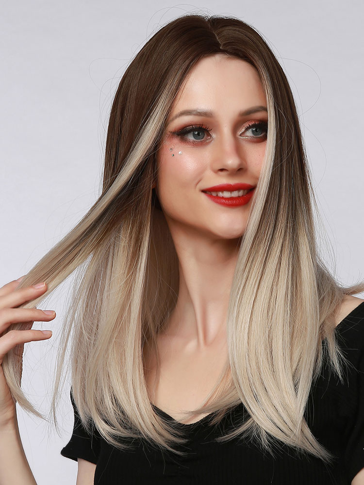 Women's Clothing Accessories | Women Long Wig Split Color Curly Heat-Resistant Fiber Layered Long Synthetic Wigs - ZN56003