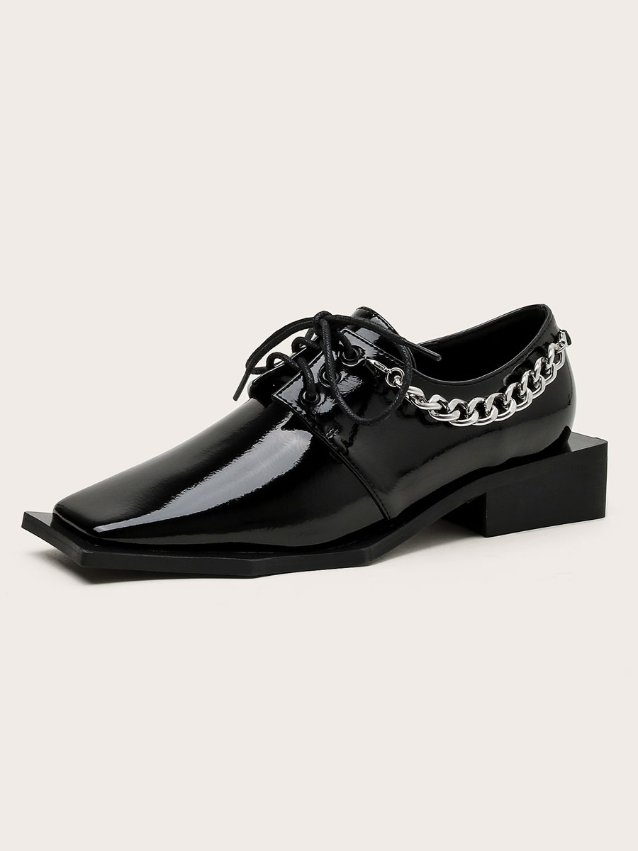 black square toe tie up heels