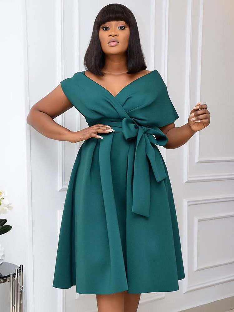 Robe Grande Taille Femme en Satin Mi longue Col D collet en V