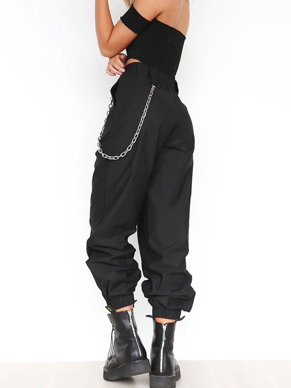 Women's Clothing Women's Bottoms | Women Harem Sweatpants Chains Polyester High Rise Waist Button Fly Khaki Trousers - KE46690