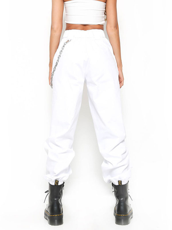 Women's Clothing Women's Bottoms | Women Harem Sweatpants Chains Polyester High Rise Waist Button Fly Khaki Trousers - KE46690