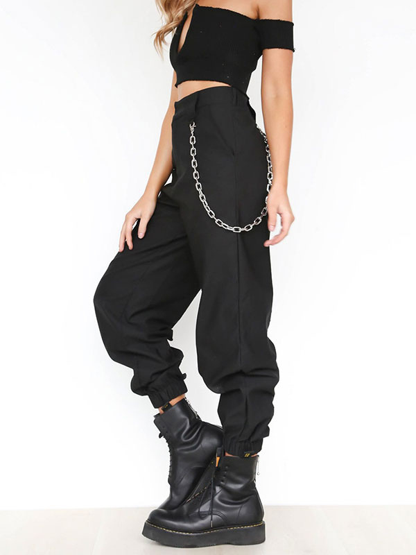 Women's Clothing Women's Bottoms | Women Harem Sweatpants Chains Polyester High Rise Waist Button Fly Khaki Trousers - KE46690